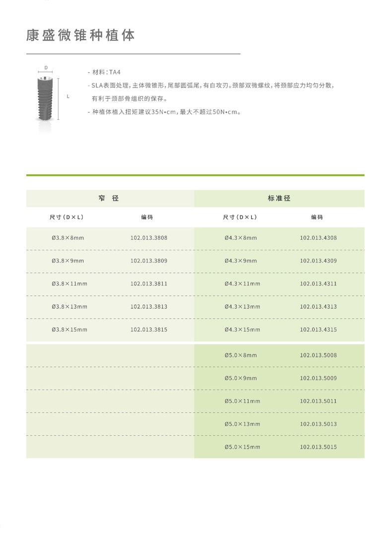 康盛微锥形种植体