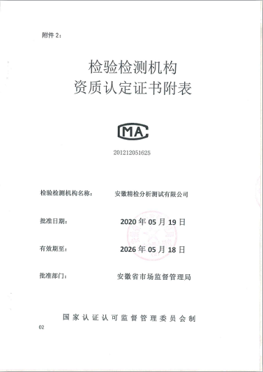 安徽精检资质认定证书附表