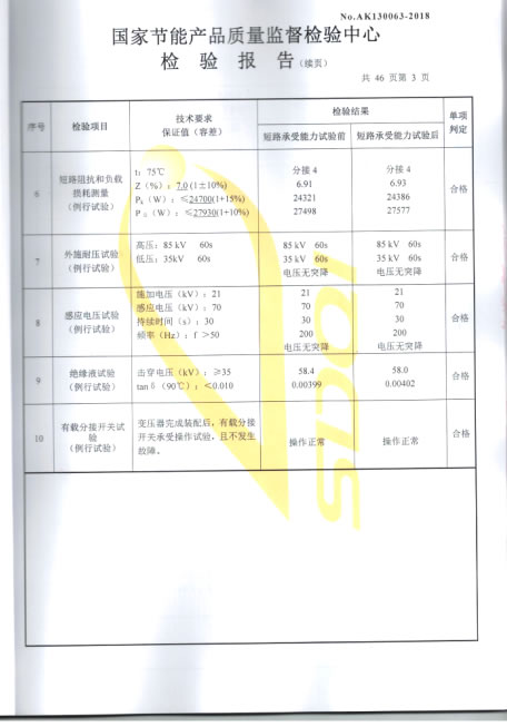 35KV-SZ11變壓器檢驗(yàn)報(bào)告
